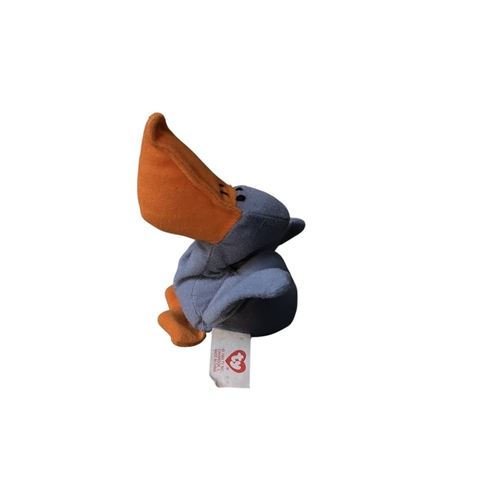 Ty Beanie Baby Scoop the Pelican Grey Orange Bird Plush Toy 1996 Vintage